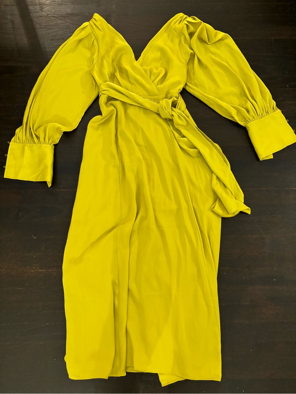Banana republic citron Vibrant Yellow green Midi Dress Balloon Sleeves belt